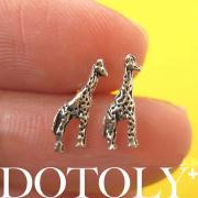 Tiny Giraffe Animal Stud Earrings in Sterling Silver