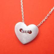 Simple Heart Shaped Button Love Charm Necklace in Sterling Silver