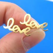 Love Cursive Stud Earrings in Gold with Sterling Silver Posts