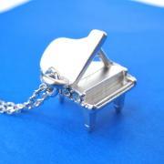 Miniature Realistic Grand Piano Charm Necklace in Sterling Silver