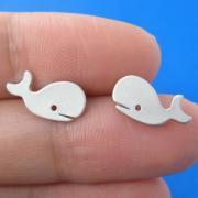 Cute Simple Whale Animal Stud Earrings in Sterling Silver