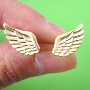 Angel Wings Feather Stud Earrings in Gold with Sterling Silver Posts