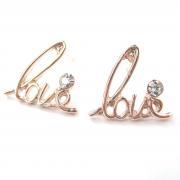 Love Cursive Stud Earrings in Light Gold with Rhinestone Details