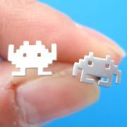 Atari Space Invaders Alien Pixel Stud Earrings in Sterling Silver