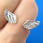 Angel Wings Feather Adjustable Ring in Shiny Silver - Allergy Free