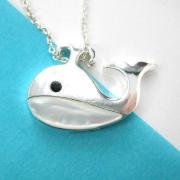 Whale Sea Animal Charm Necklace in Silver with Pearl Detail