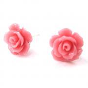 Small Floral Rose Resin Stud Earrings in Light Pink