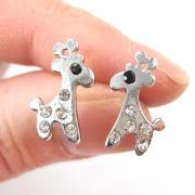 Small Giraffe Silhouette Animal Stud Earrings in Silver