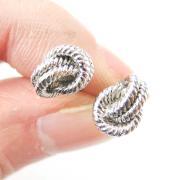 Unique Knot Shaped Stud Earrings with Rope Detailing in Silver