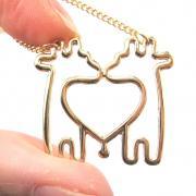 Simple Giraffe Heart Love Animal Charm Outline Necklace in Gold