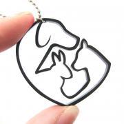 Pet Inspired Dog Cat and Bunny Animal Charm Outline Necklace in Black Acrylic