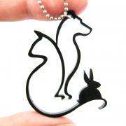 Dog Cat and Bunny Animal Silhouette Outline Necklace in Black Acrylic