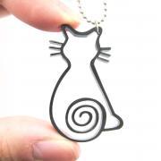 Animal Kitty Cat Charm Outline Necklace in Black Acrylic