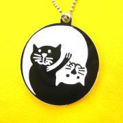 Kitty Cat Yin Yang Round Animal Pendant Necklace