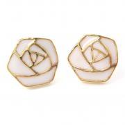 Simple Rose Outline Stud Earrings in White on Gold