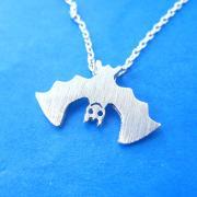 Cute Bat Shaped Animal Themed Charm Necklace in Silver