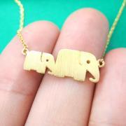 Elephant Family Shaped Animal Silhouette Charm Necklace in Gold