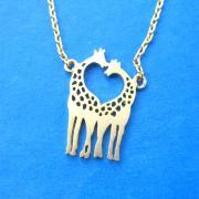 Giraffe Family Silhouette Shaped Charm Necklace in Gold