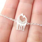 Giraffe Family Silhouette Shaped Charm Necklace in Silver