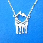 Giraffe Kissing Silhouette Shaped Charm Bracelet in Silver