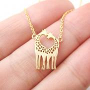 Giraffe Kissing Silhouette Shaped Charm Bracelet in Gold