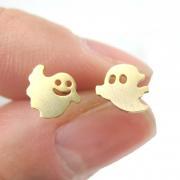 Cute Funny Ghosts Silhouette Shaped Stud Earrings in Gold