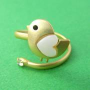 Adjustable Bird Animal Wrap Ring in Gold with Heart Shaped Wings
