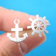 Anchor and Wheel Nautical Studs with Sterling Silver Posts