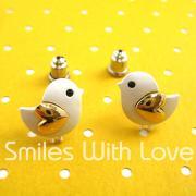 Small Chicken Bird Animal Stud Earrings with Gold Heart Wings
