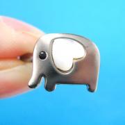 Adjustable Elephant Ring in Dark Silver with Pearl Heart Shaped Ears