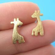 Giraffe Shape Animal Stud Earrings in Gold with Sterling Silver Posts