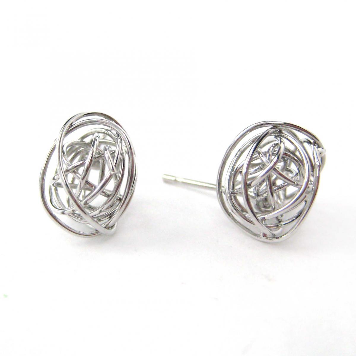 Wire Wrapped Round Stud Earrings In Silver on Luulla