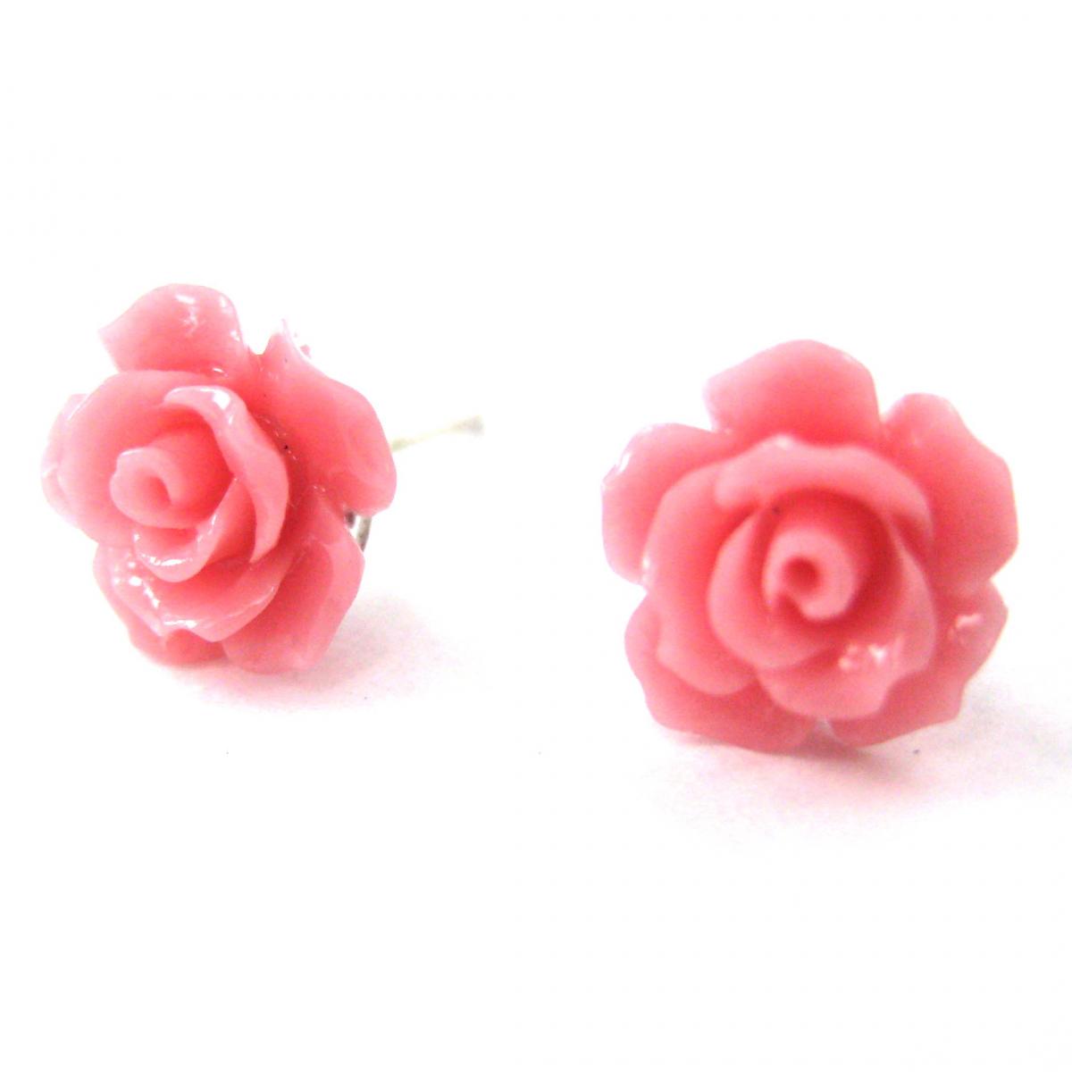 Small Floral Rose Resin Stud Earrings In Light Pink on Luulla