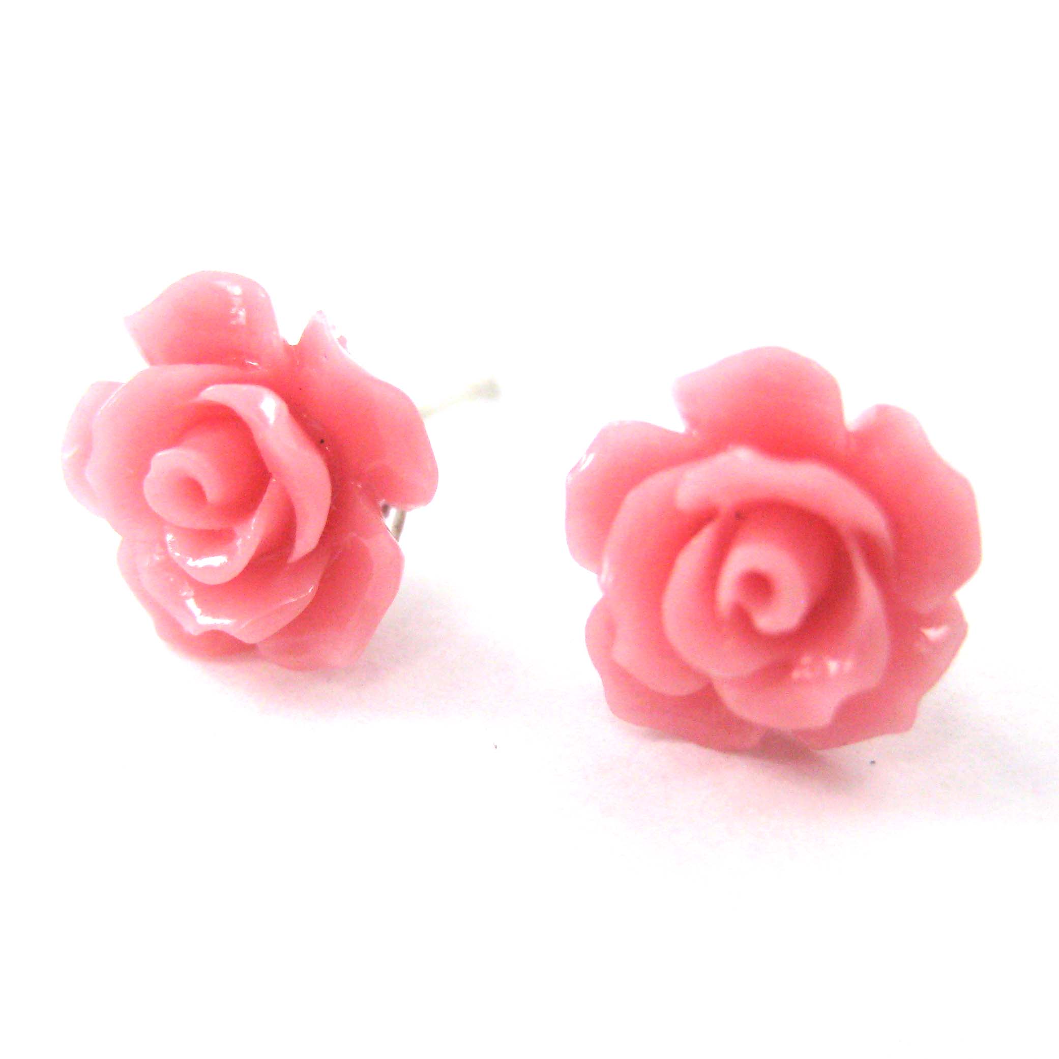 Small Floral Rose Resin Stud Earrings In Light Pink on Luulla