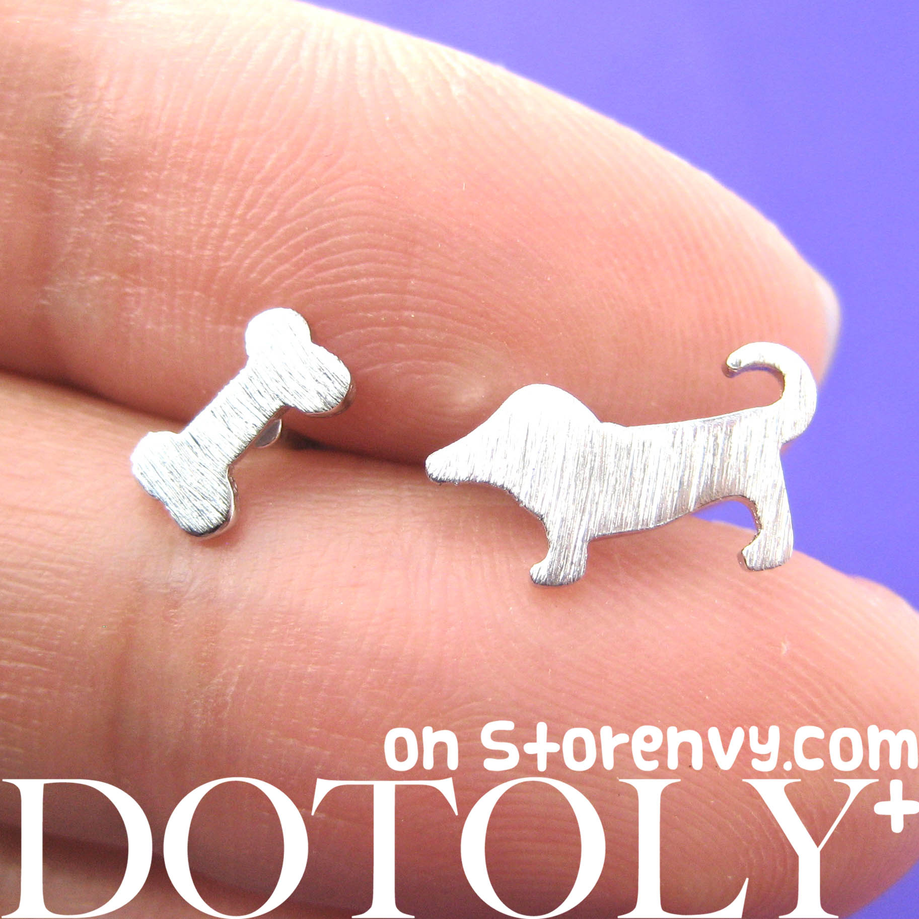 Puppy Dog And Bone Animal Stud Earrings In Sterling Silver on Luulla